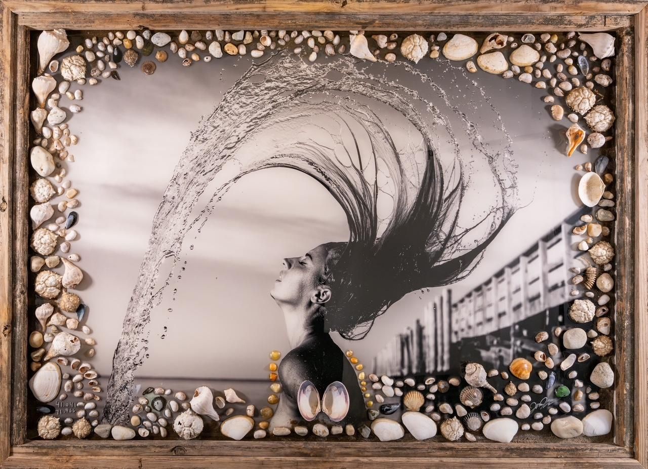 James Katsipis photograph framed with shells, from Art & Ponder